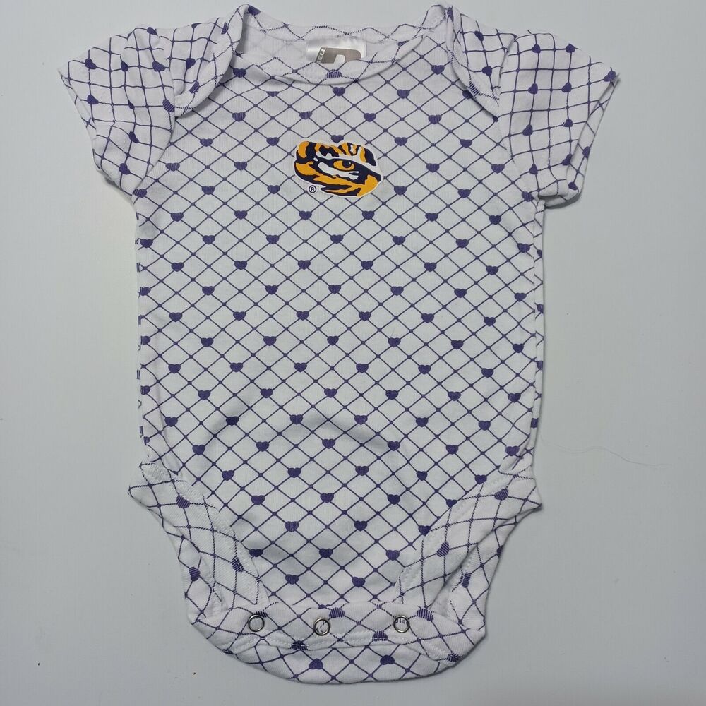 Louisiana State University Girls 0-3 Month Bodysuit Purple Yellow White Hearts